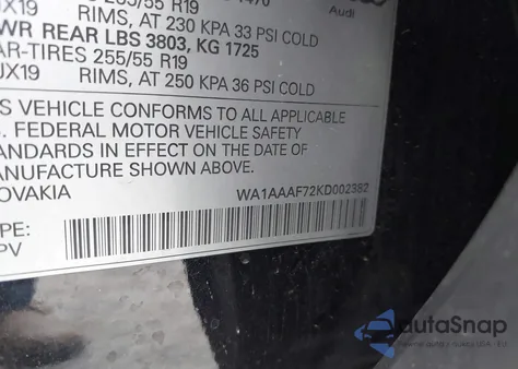 2019 Audi Q7 55 Premium/55 Se Premium from USA, damaged, VIN WA1AAAF72KD002382